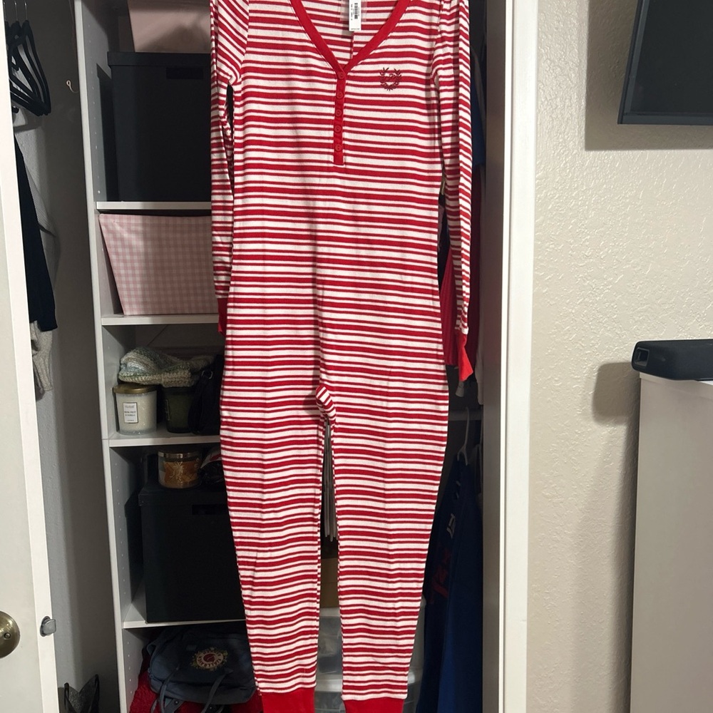 PINK Victoria's Secret Red and White Striped women’s onesie